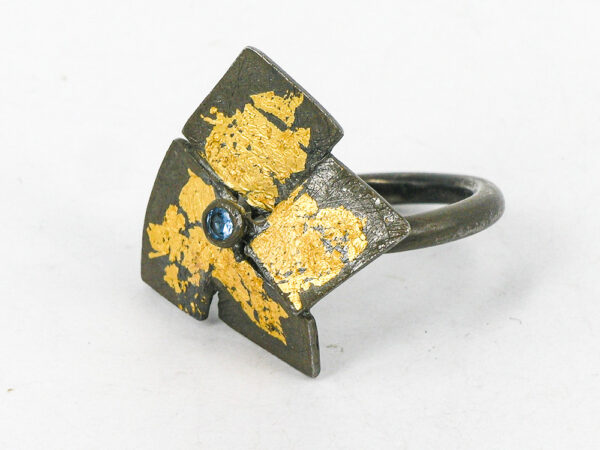 Silver Ring Oxidized with 18K Gold Details - Image 2