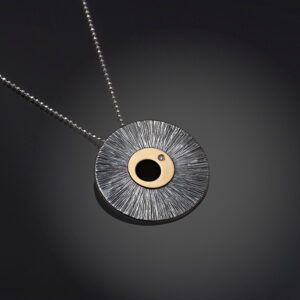 Necklace in Oxidized Silver 925 with Yellow Gold 750 (18K) and Diamond