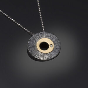 Necklace in Oxidized Silver 925 with Yellow Gold 750 (18K) and Diamond