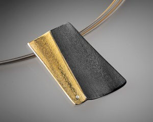 Necklace in Oxidized Silver 925 and Yellow Gold K22 with Diamond