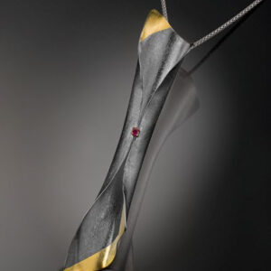 Necklace in Oxidized Silver 925 with Yellow Gold K22 and Ruby