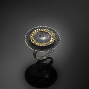 Oxidized Silver Ring 925 with Yellow Gold 750 (18K)