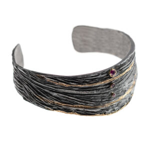Bracelet in Oxidized Silver 925 with Yellow Gold and Rubies