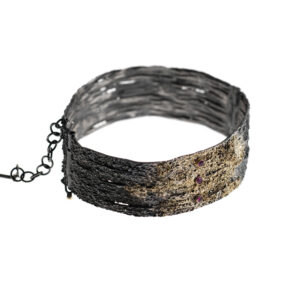 Bracelet in Oxidized Silver 925 with Yellow Gold 750 and Rubies