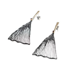 Earrings in Oxidized Silver 925 with 750 Yellow Gold and Rubies