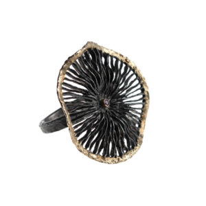 Ring in Oxidized Silver 925 with 750 Yellow Gold