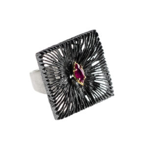 Ring in Oxidized Silver 925 with 750 Yellow Gold