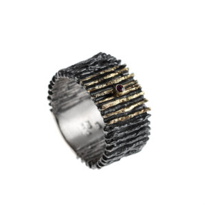 Ring in Oxidized Silver 925 with Yellow Gold 750