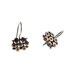 Earrings in Oxidized Silver 925 with Yellow Gold 750 and Rubies