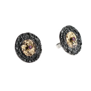 Earrings in Oxidized Silver 925 and 750 Yellow Gold