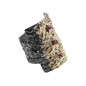 Ring in Oxidized Silver 925 with Yellow Gold 750 and Rubies