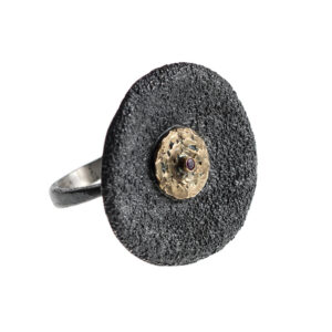 Ring in Oxidized Silver 925 with Yellow Gold 750