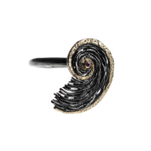 Ring in Oxidized Silver 925 with 750 Yellow Gold