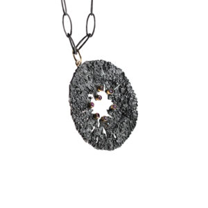 Pendant in Oxidized Silver 925 with 750 Yellow Gold and Rubies