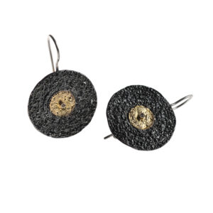 Earrings in Oxidized Silver 925 with Yellow Gold (750) and Diamonds