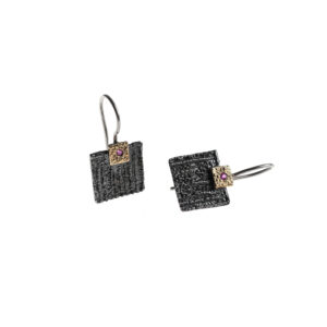 Earrings in Oxidized Silver 925 with 750 Yellow Gold