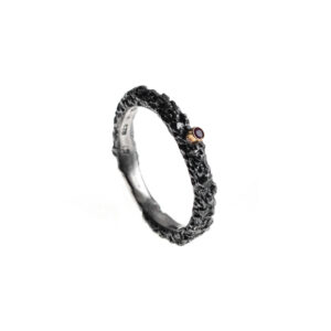 Ring in Oxidized Silver 925 with 750 Yellow Gold and Ruby