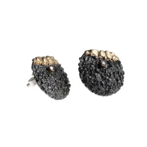 Earrings in Oxidized Silver 925 with Yellow Gold 750 and Diamonds