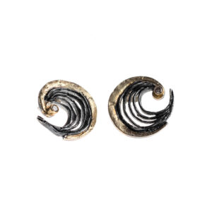 Earrings in Oxidized Silver 925 with Yellow Gold 750 and Diamonds