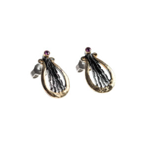 Earrings in Oxidized Silver 925 with 750 Yellow Gold and Rubies