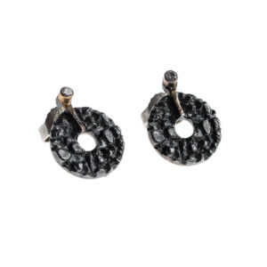 Earrings in Oxidized Silver 925 with Yellow Gold 750 and Diamonds