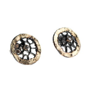 Earrings in Oxidized Silver 925 with Yellow Gold 750