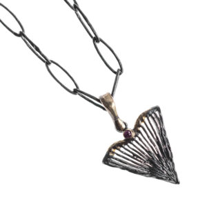 Pendant in 925 Oxidized Silver with 750 Yellow Gold and Ruby
