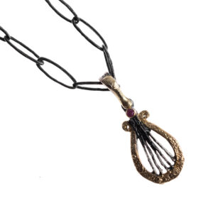 Pendant in Oxidized Silver 925 with 750 Yellow Gold and Ruby