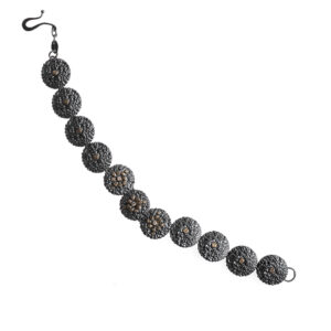 Bracelet in Oxidized Silver 925 with Yellow Gold 750 and Diamonds