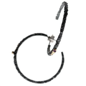 Earrings in Oxidized Silver with 750 Yellow Gold and Rubies