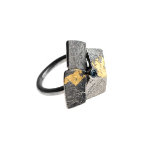 Ring in Oxidized Silver with 18K Gold Details
