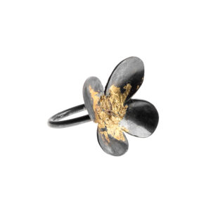 Silver Ring Oxidized with 18K Gold Details