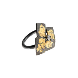 Silver Ring Oxidized with 18K Gold Details