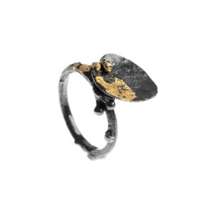 Silver Oxidized with 18K Gold Details Ring